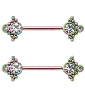 14G Rainbow PVD Array Threadless Nipple Ring Barbells