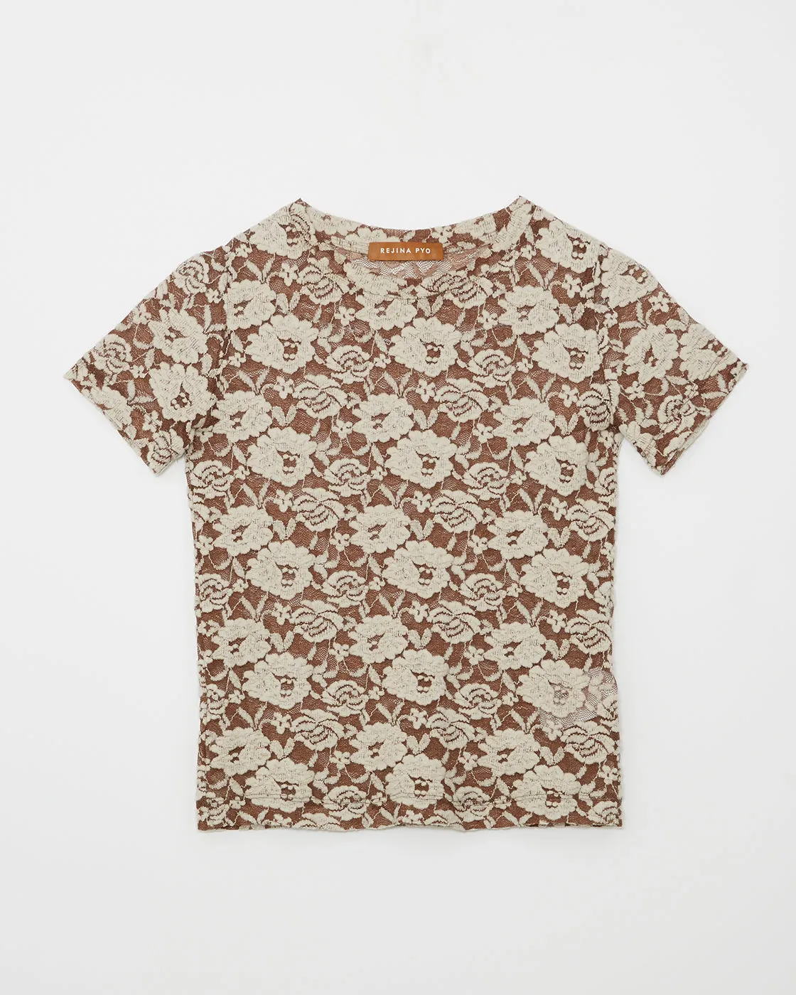Adina T-Shirt Cotton Blend Floral Lace Brown