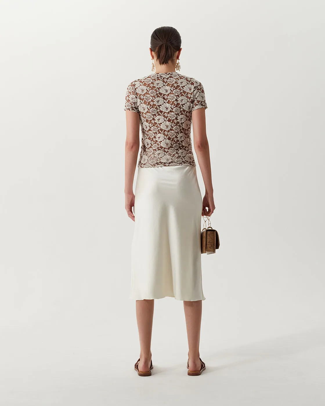 Adina T-Shirt Cotton Blend Floral Lace Brown