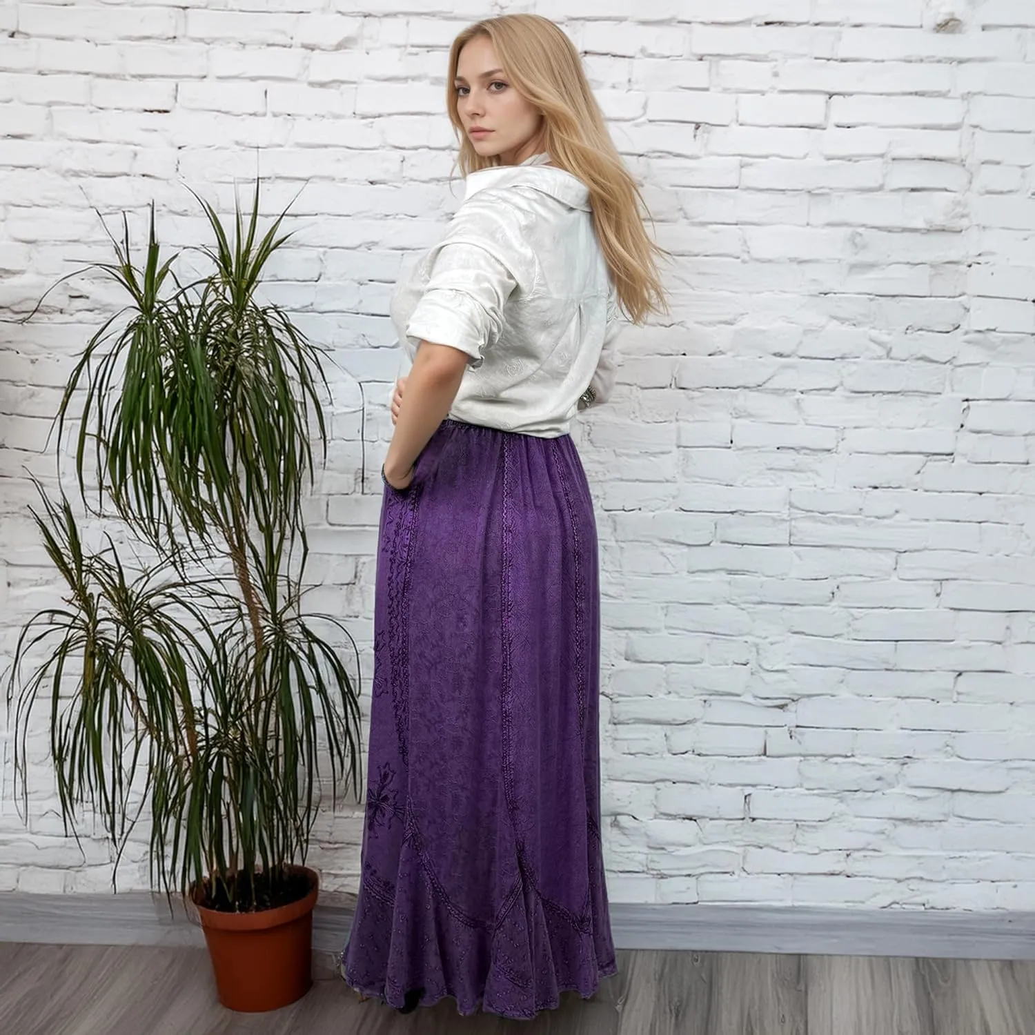 Agan Traders Women's 2025 Summer Medieval High Waisted Maxi Skirts for Women - A Line Drawstring Embroidered Long Maxi Skirt