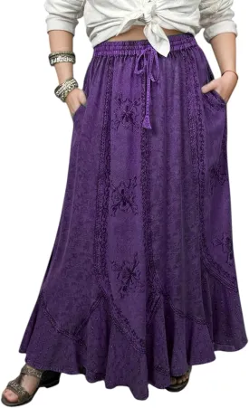 Agan Traders Women's 2025 Summer Medieval High Waisted Maxi Skirts for Women - A Line Drawstring Embroidered Long Maxi Skirt