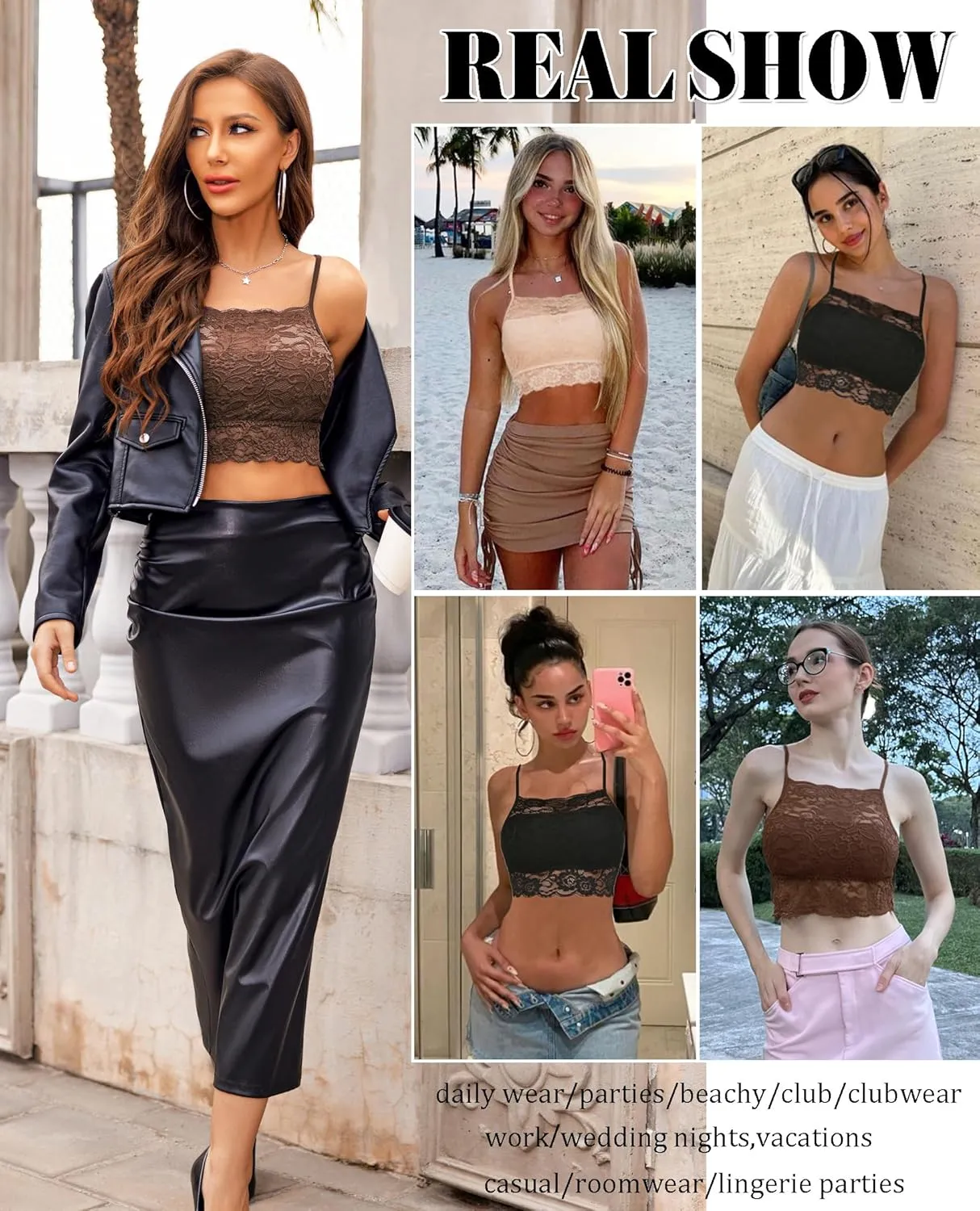 Avidlove Lace Bralette for Women High Neck Camisoles Racerback Double-Layered Crop Top