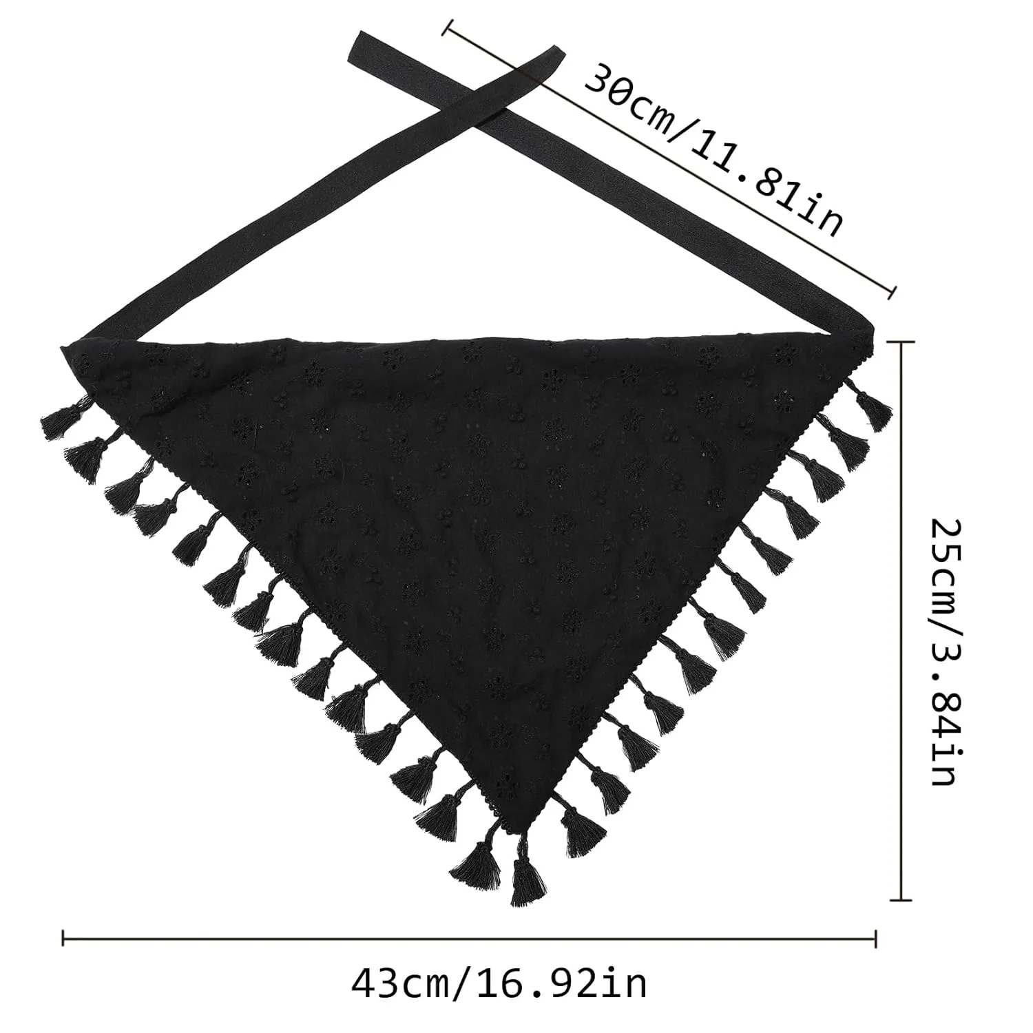 AWAYTR Floral Tassels Hair Scarf Headband - 2PCS Cotton Hair Bandana Scarf With Tassels Tie Back Head Kerchief Headband for Women and Girls (Black White)