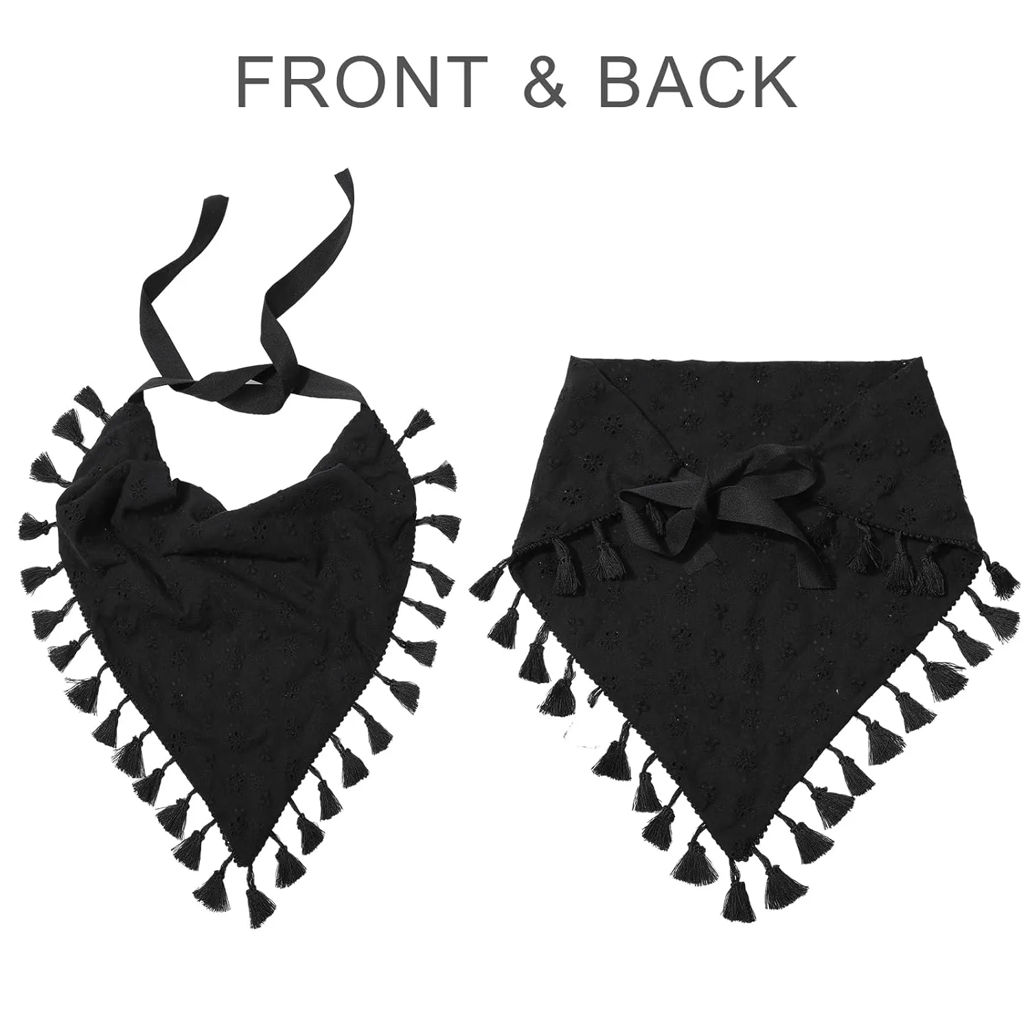 AWAYTR Floral Tassels Hair Scarf Headband - 2PCS Cotton Hair Bandana Scarf With Tassels Tie Back Head Kerchief Headband for Women and Girls (Black White)