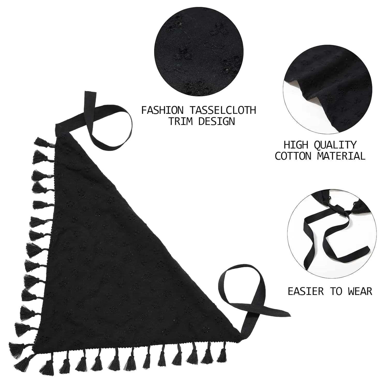 AWAYTR Floral Tassels Hair Scarf Headband - 2PCS Cotton Hair Bandana Scarf With Tassels Tie Back Head Kerchief Headband for Women and Girls (Black White)
