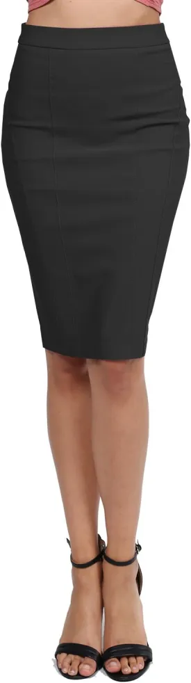 Awesome21 Women's Classic Office Slim Fit Solid Stretchable Midi Pencil Skrit