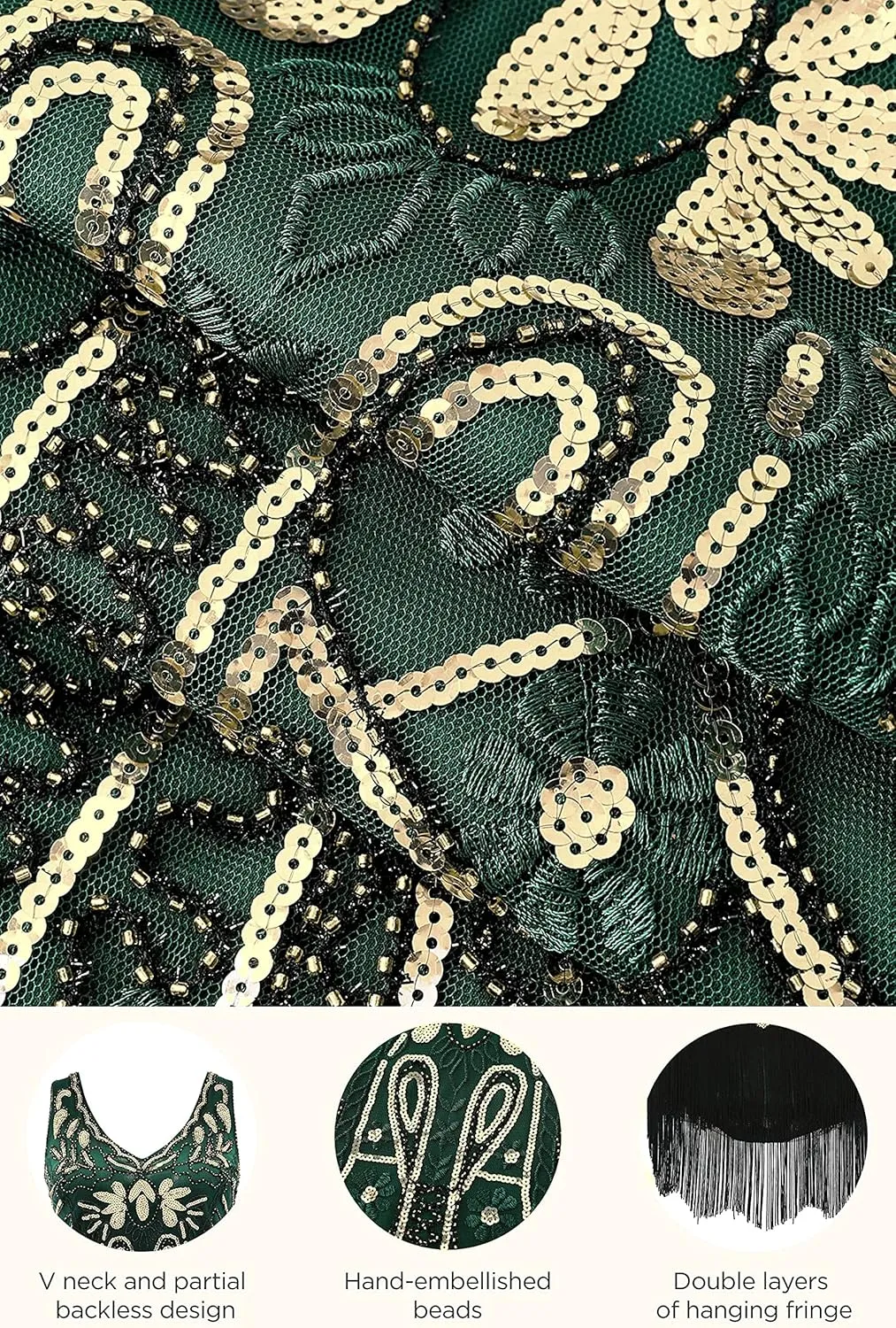 BABEYOND Women's Flapper Dresses 1920s V Neck Beaded Fringed Great Gatsby Dress