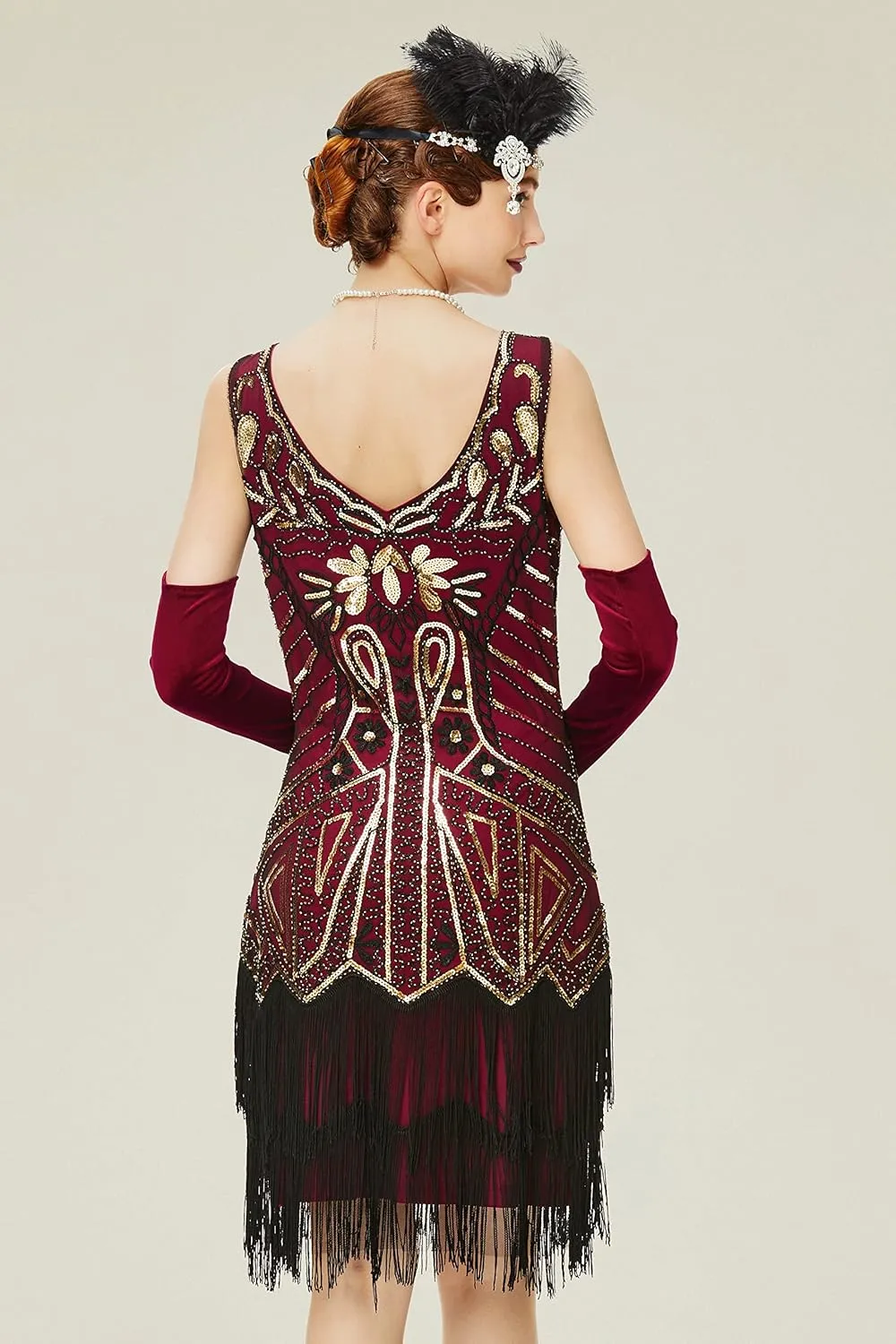 BABEYOND Women's Flapper Dresses 1920s V Neck Beaded Fringed Great Gatsby Dress
