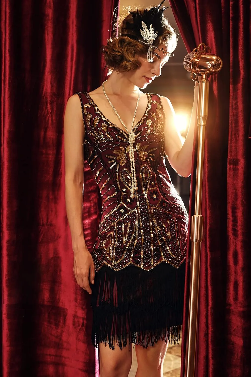 BABEYOND Women's Flapper Dresses 1920s V Neck Beaded Fringed Great Gatsby Dress