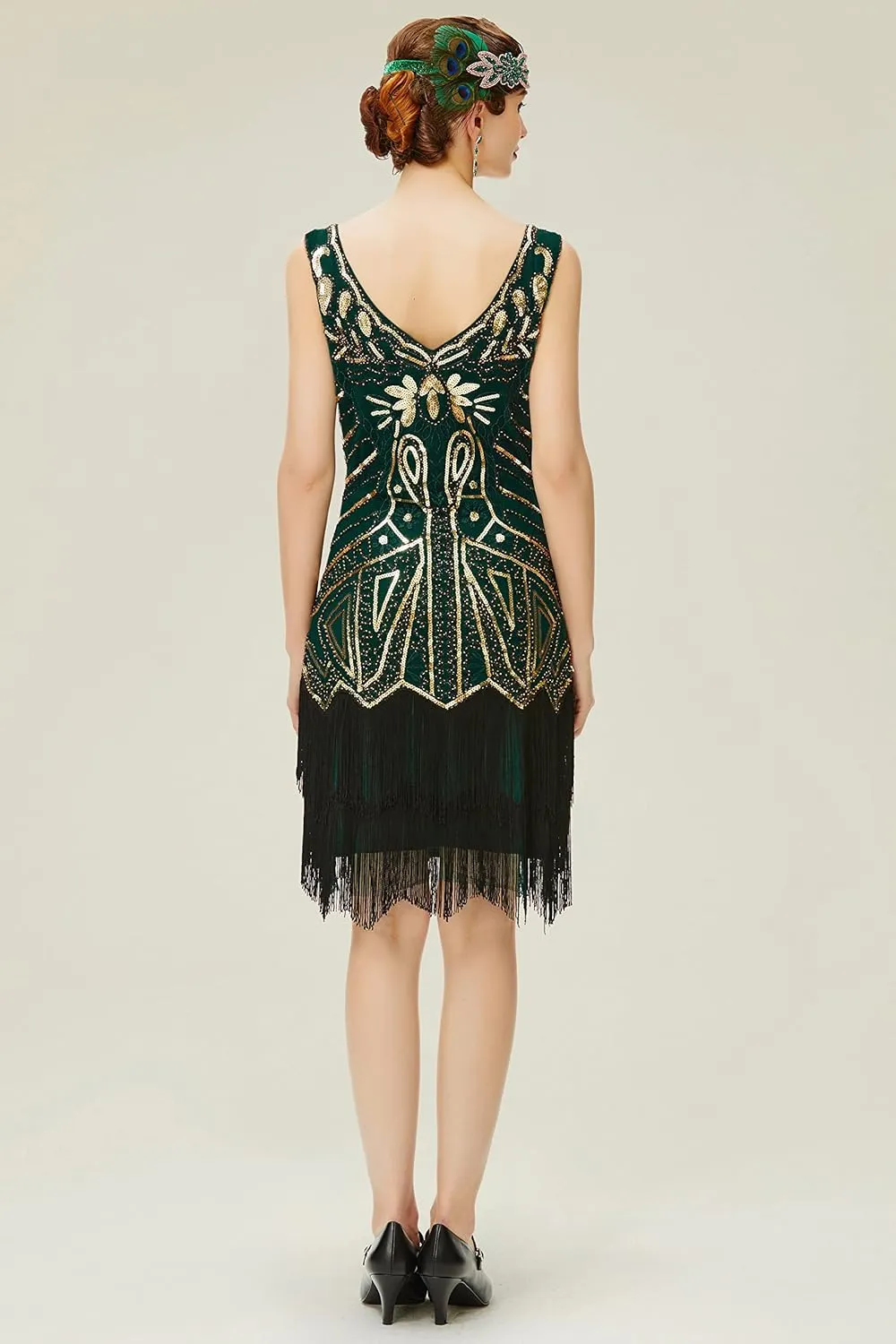 BABEYOND Women's Flapper Dresses 1920s V Neck Beaded Fringed Great Gatsby Dress