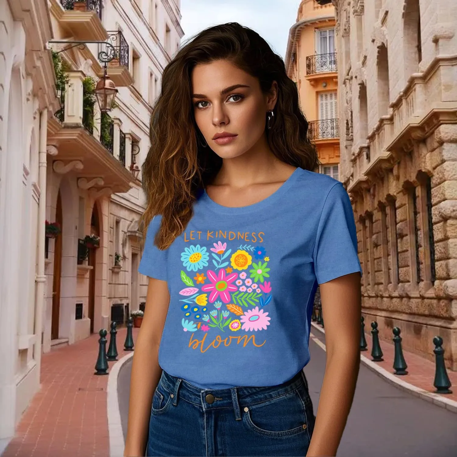 Be Kind Shirt Women Let Kindness Bloom T-Shirts Cute Floral Tee Tops