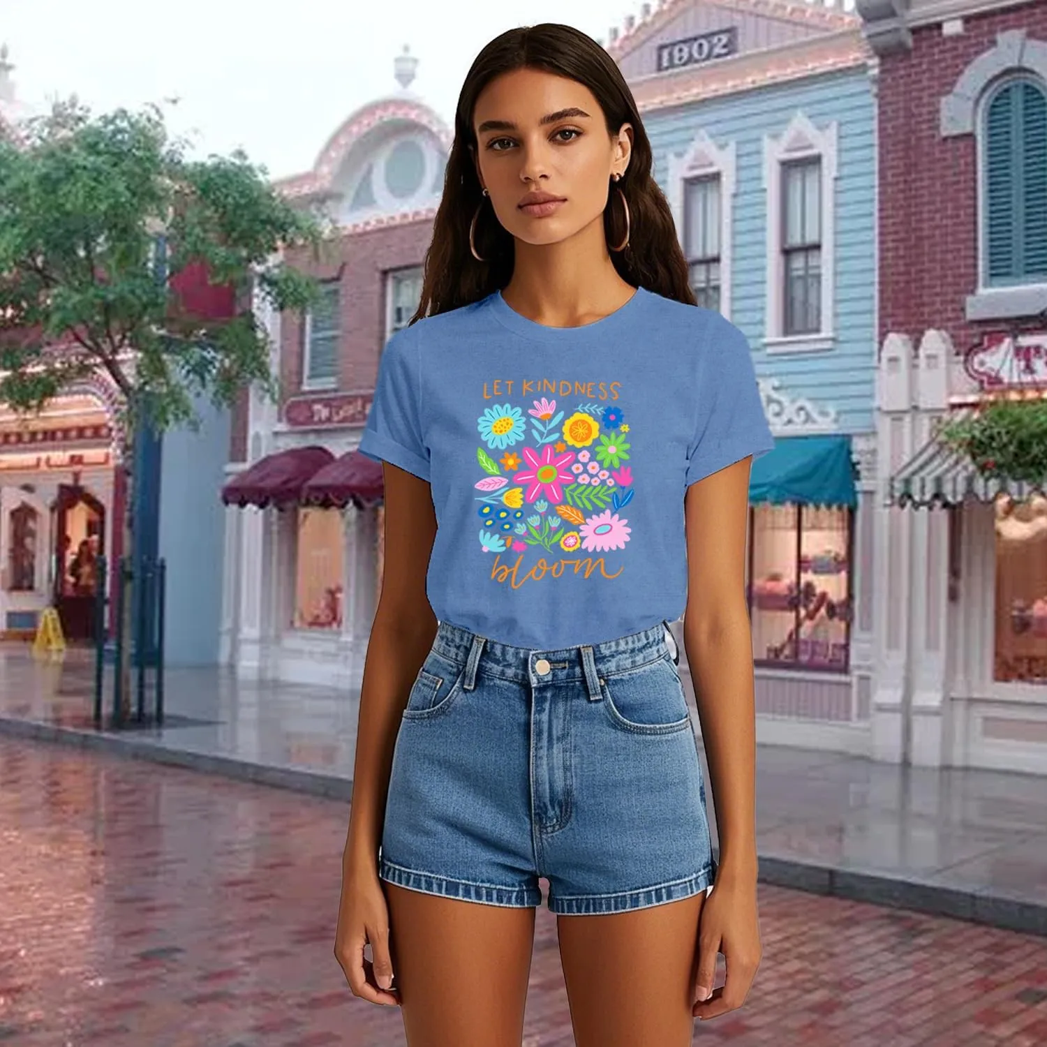 Be Kind Shirt Women Let Kindness Bloom T-Shirts Cute Floral Tee Tops