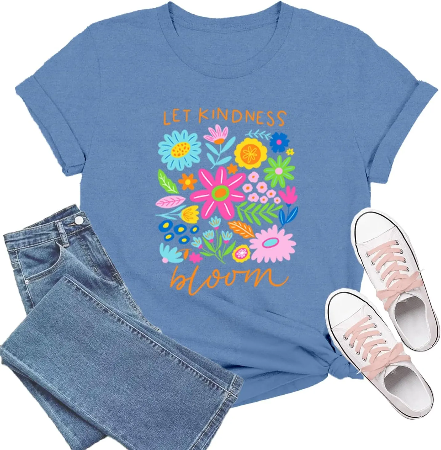 Be Kind Shirt Women Let Kindness Bloom T-Shirts Cute Floral Tee Tops