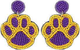 Beaded Colorful Paw Post Earrings Handmade Paw Earrings