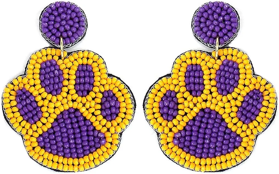 Beaded Colorful Paw Post Earrings Handmade Paw Earrings