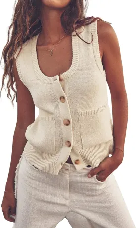 Beautiful Nomad Women's Knit Sweater Vest Sleeveless Tank Tops Casual Y2K Button Down Cardigan Vest Shirts