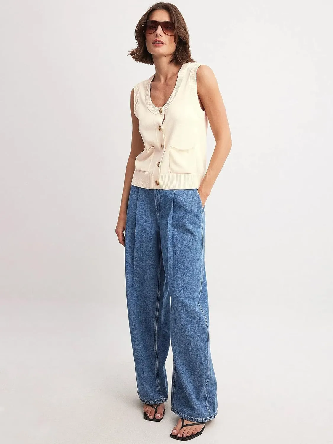 Beautiful Nomad Women's Knit Sweater Vest Sleeveless Tank Tops Casual Y2K Button Down Cardigan Vest Shirts