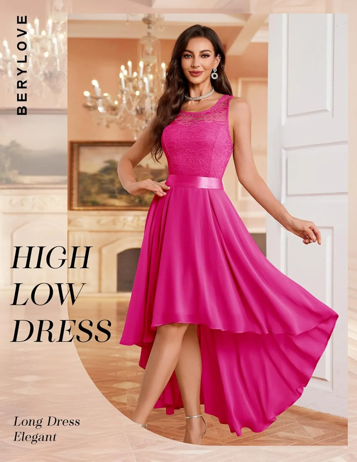 BeryLove Cocktail Prom Dresses 2025 Formal Wedding Guest Dresses Sleeveless Lace High Low Homecoming Dress