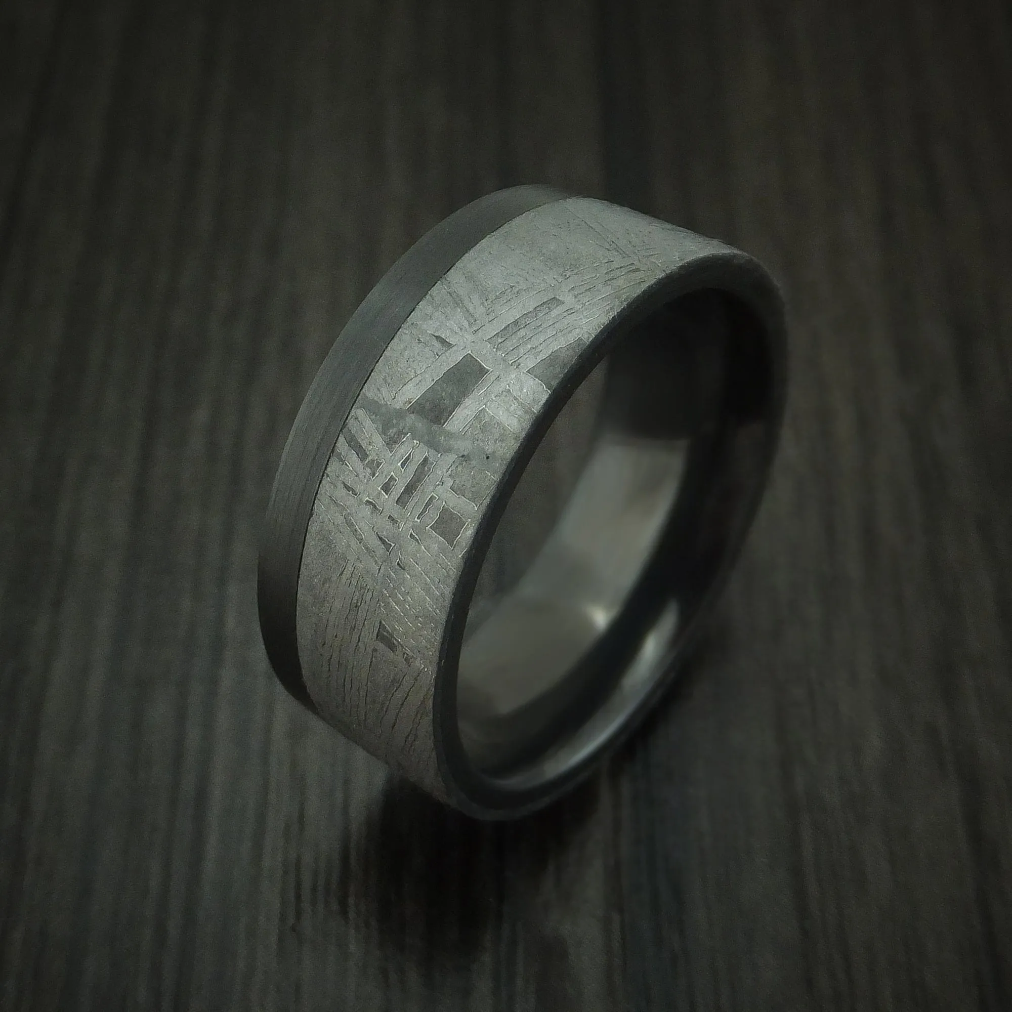 Black Titanium and Gibeon Meteorite Men's Ring Custom Made Men's Ring