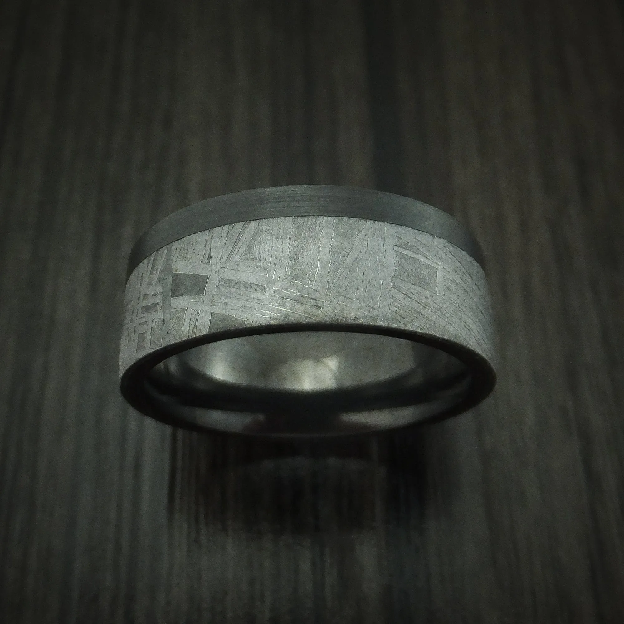 Black Titanium and Gibeon Meteorite Men's Ring Custom Made Men's Ring