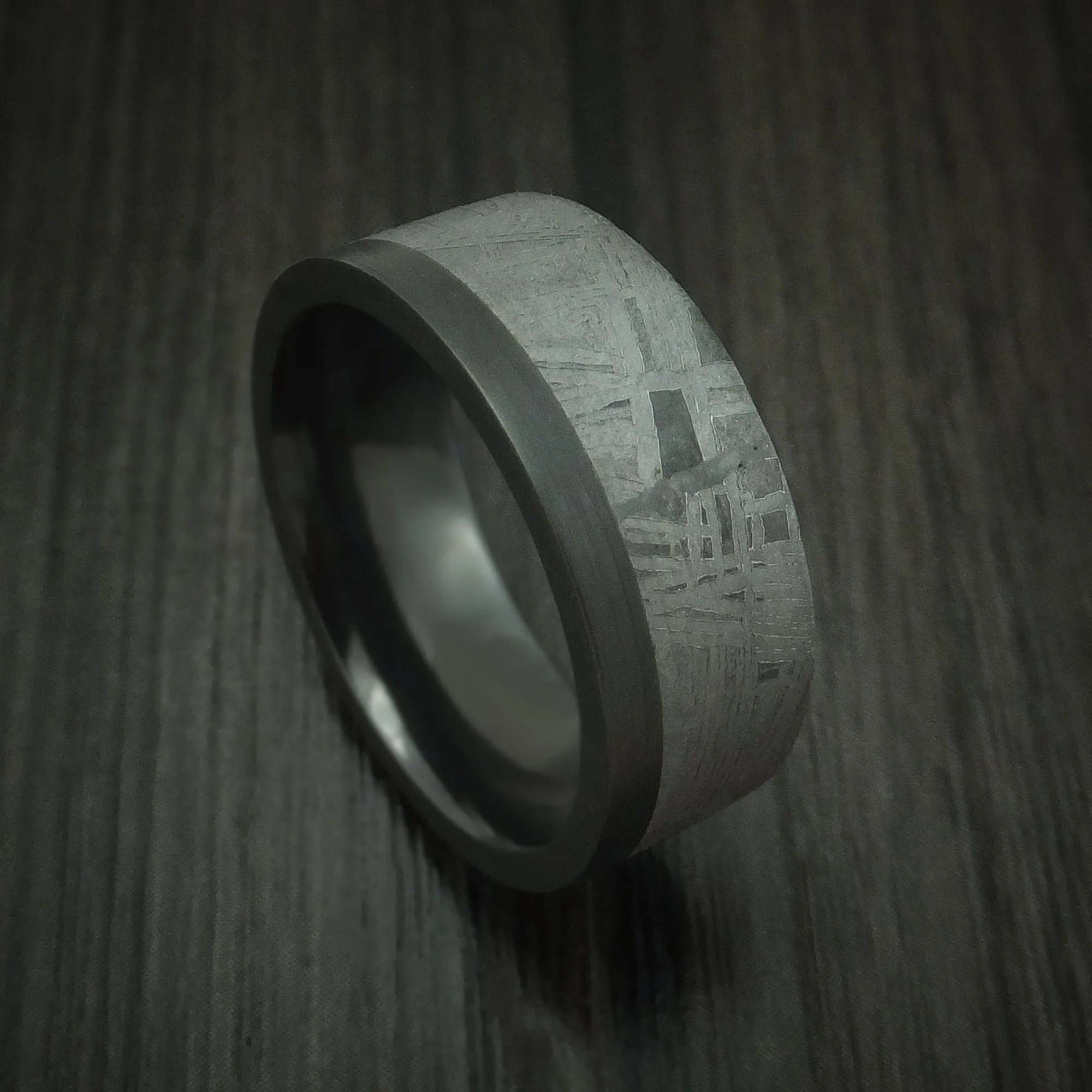 Black Titanium and Gibeon Meteorite Men's Ring Custom Made Men's Ring