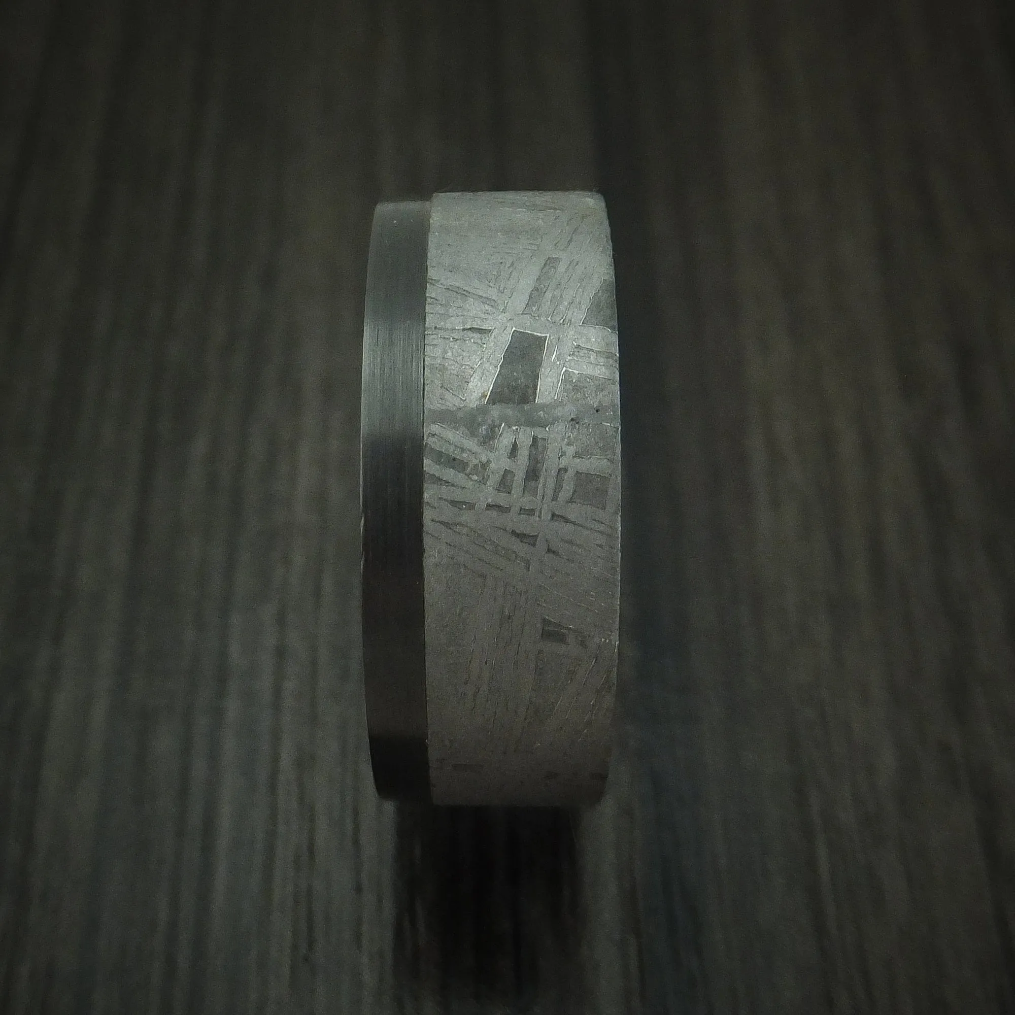 Black Titanium and Gibeon Meteorite Men's Ring Custom Made Men's Ring
