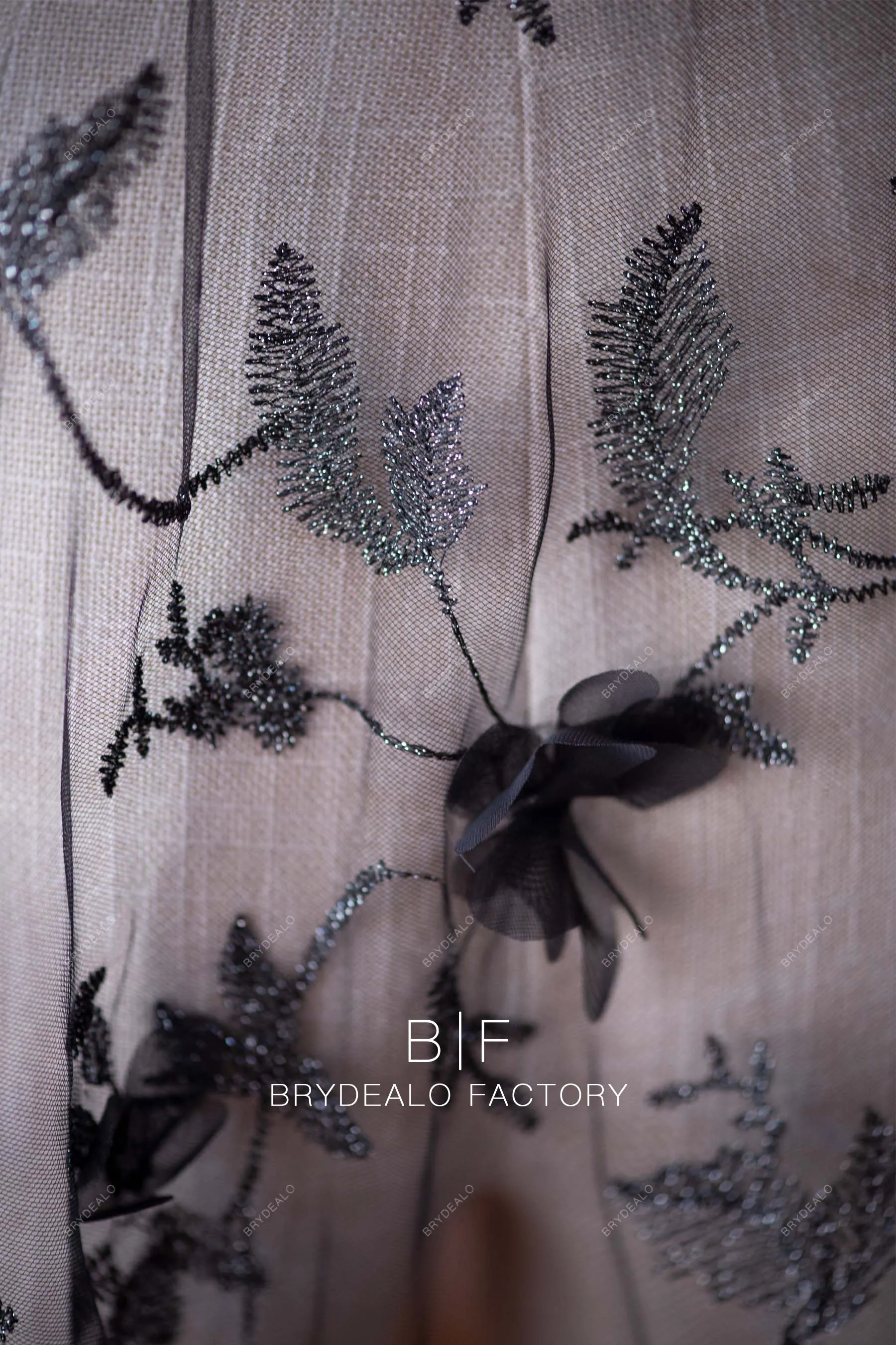 Designer Black Shimmery 3D Flower Lace Fabric Online