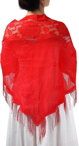 Eigso Triangle Floral Lace Wraps for Women Mesh Tassel Shawls for Wedding Party Dress