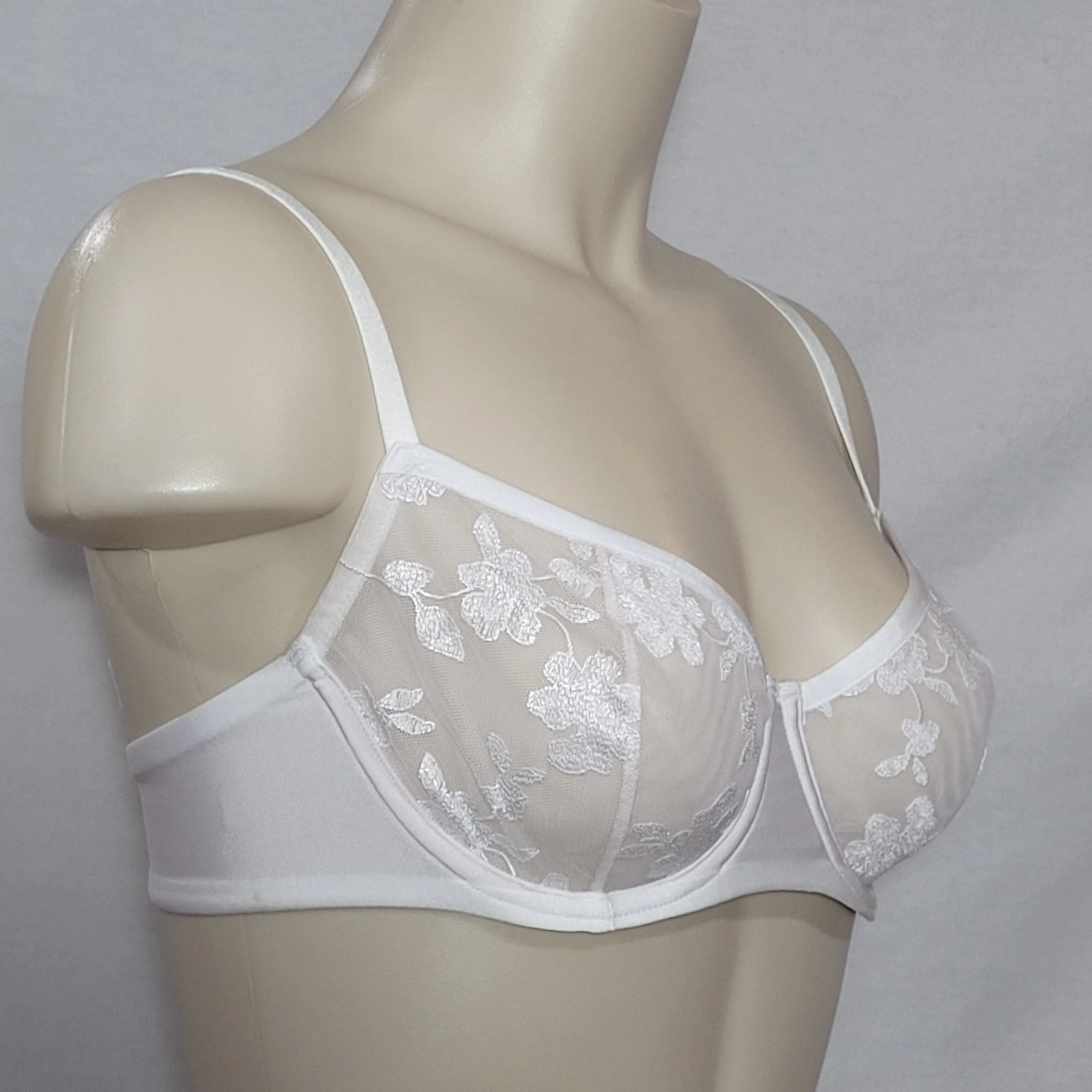 Felina 190013 Sabrina Semi Sheer Lace Demi Underwire Bra 34C White