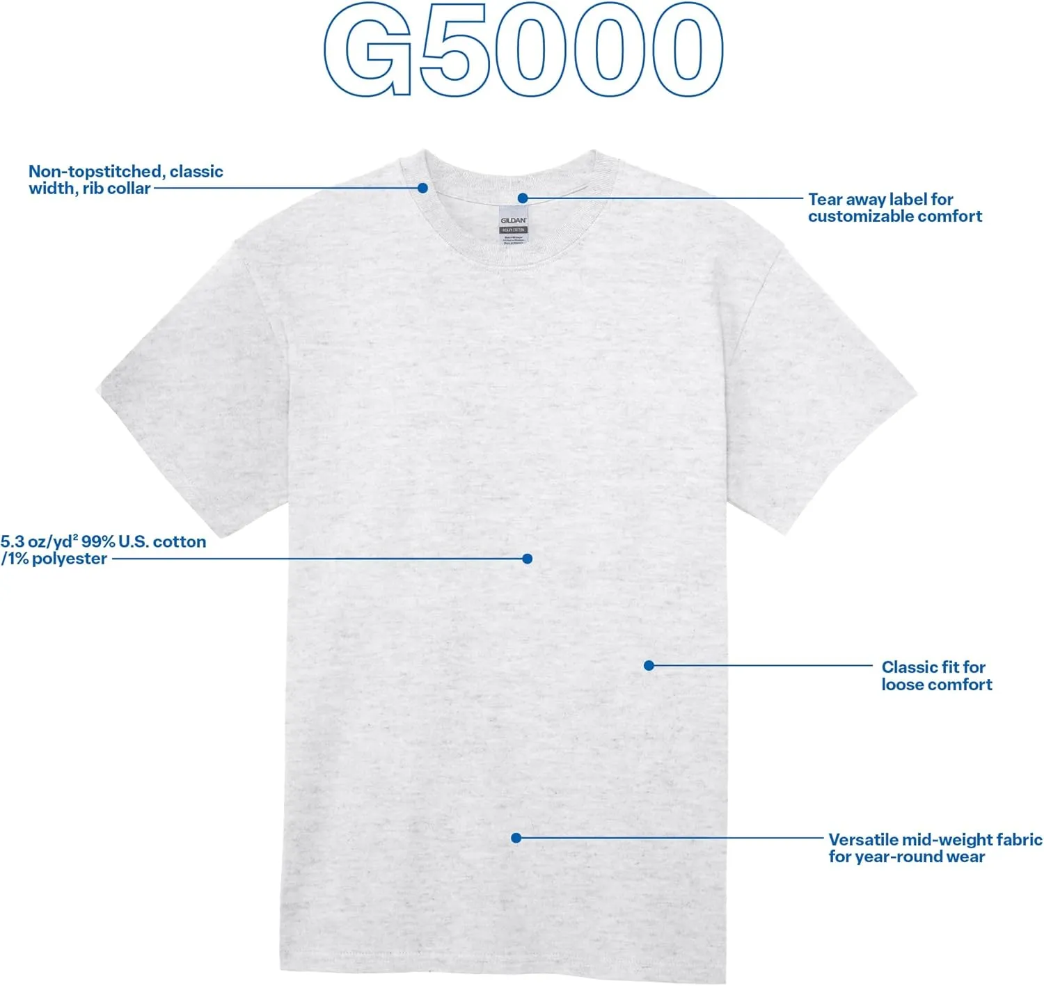 Gildan Unisex Adult Heavy Cotton T-Shirt, Style G5000, Multipack