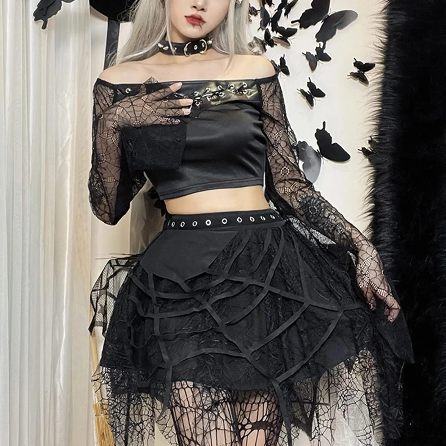 Goth Plaid Skirts for Women High Waist A-line Mini Pleated Skirt Harajuku Gothic Skirt Victorian Steampunk Skirt