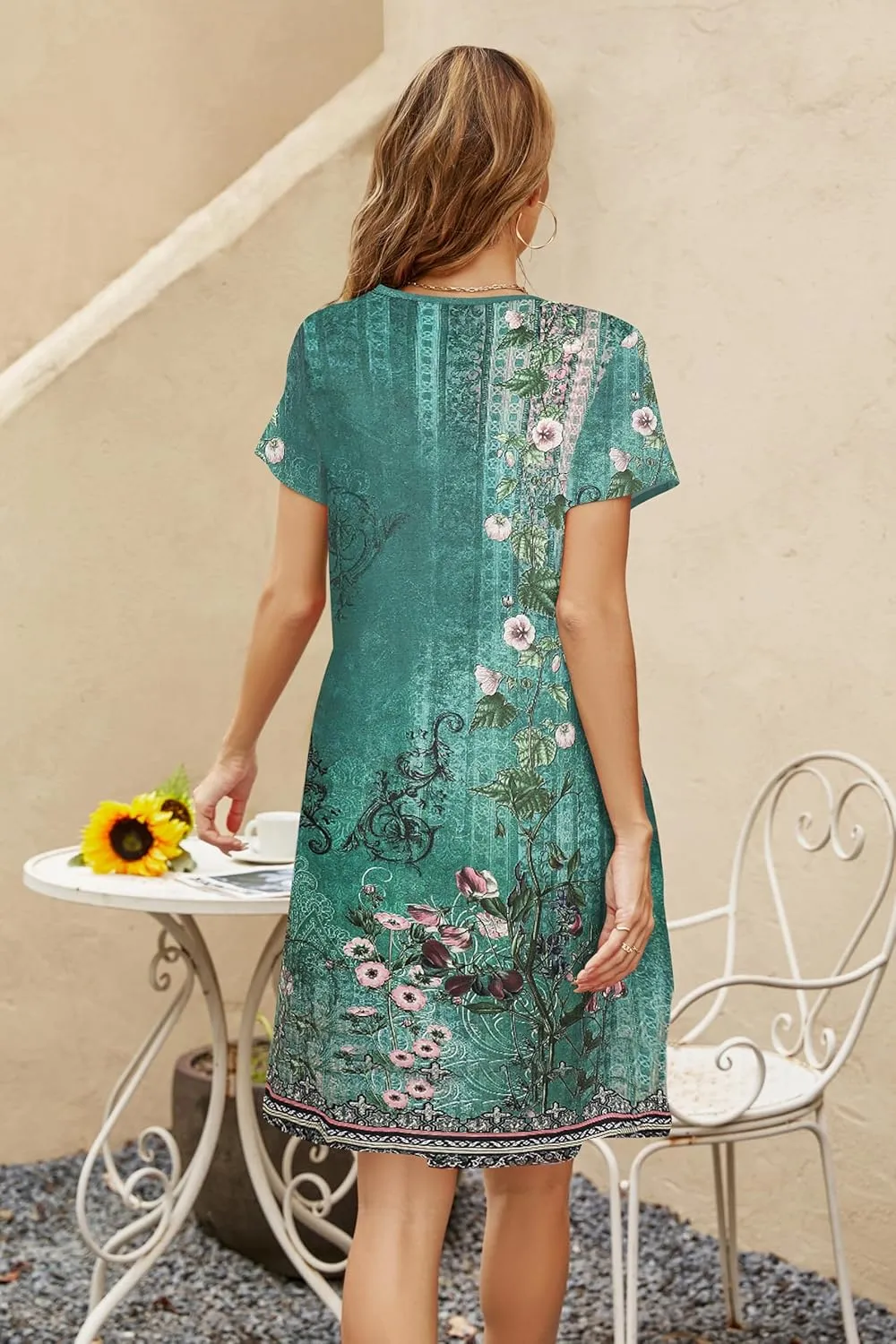 Halife Womens Summer Casual Tshirt Dress Loose Lace Hem Short Sleeve Beach Sundresses with Pockets