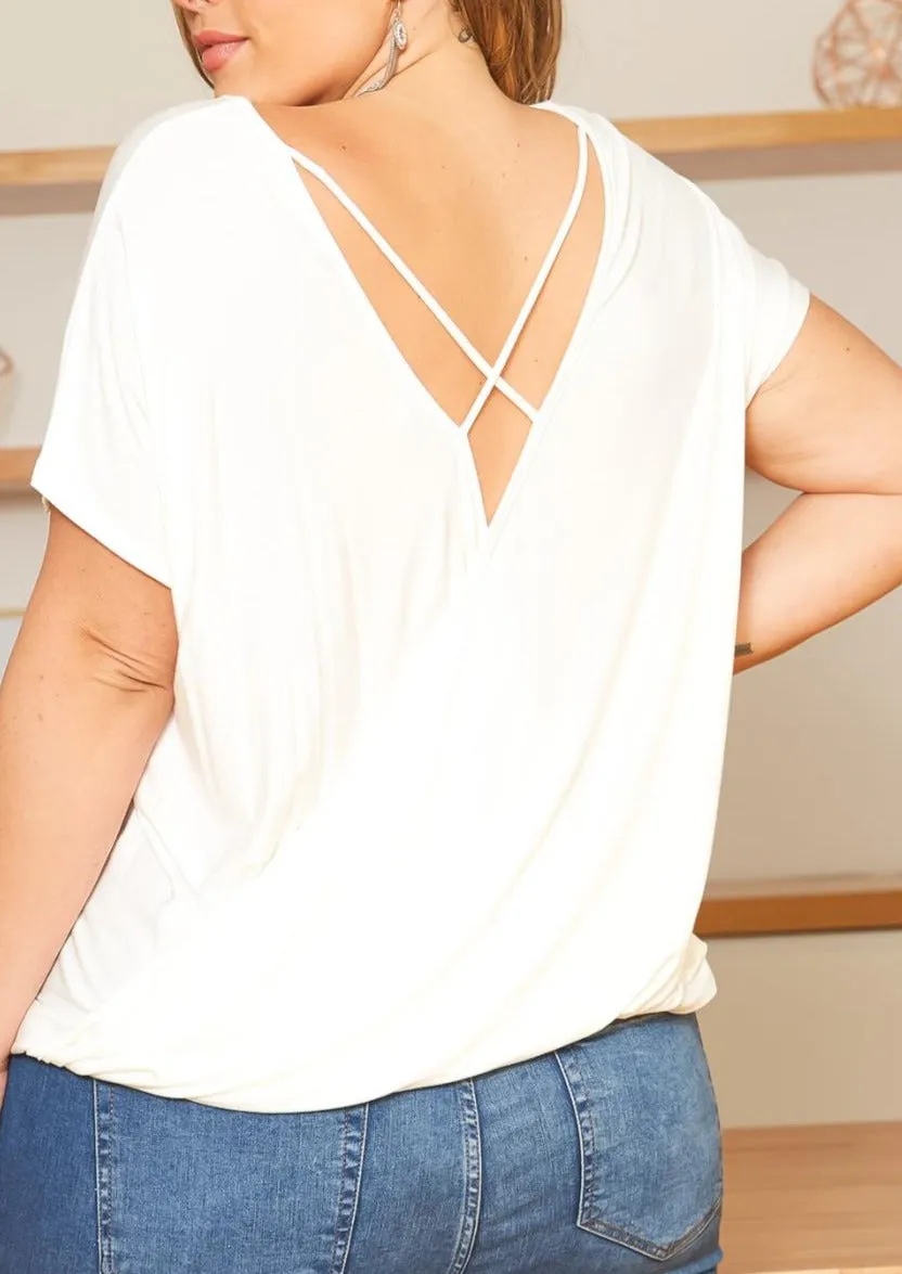 Hi Curvy Plus Size Women Cross Lace Open Back Design Shirt