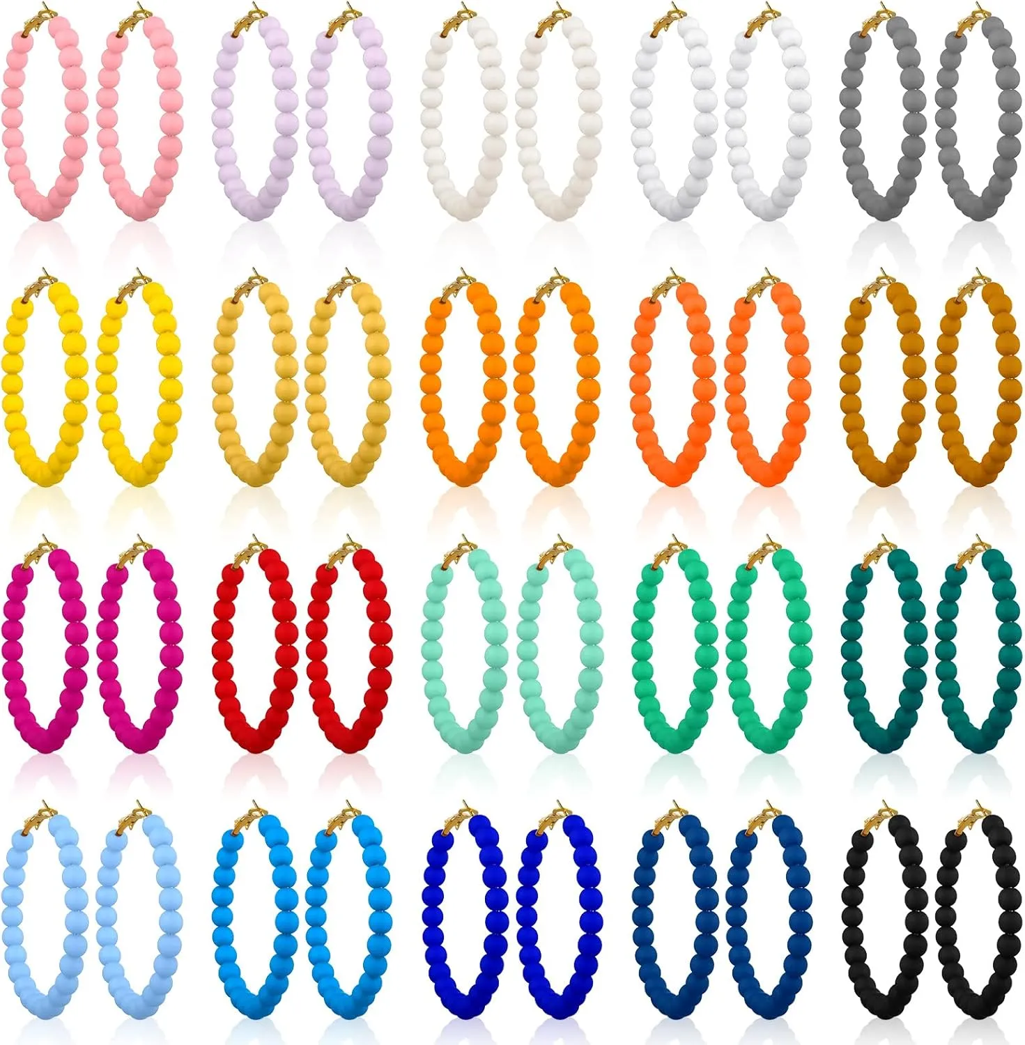 Inbagi 20 Pairs Colored Beaded Hoop Earrings for Women Bohemian Bead Dangle Earrings Mixed Color
