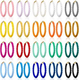 Inbagi 20 Pairs Colored Beaded Hoop Earrings for Women Bohemian Bead Dangle Earrings Mixed Color