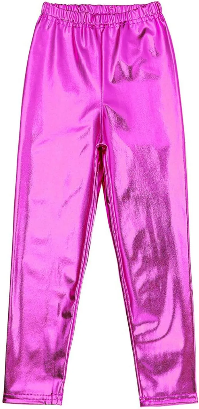 Kids Girls Boys Metallic Leggings Pants Modern Hip Hop Street Dance Performance Costume Trousers