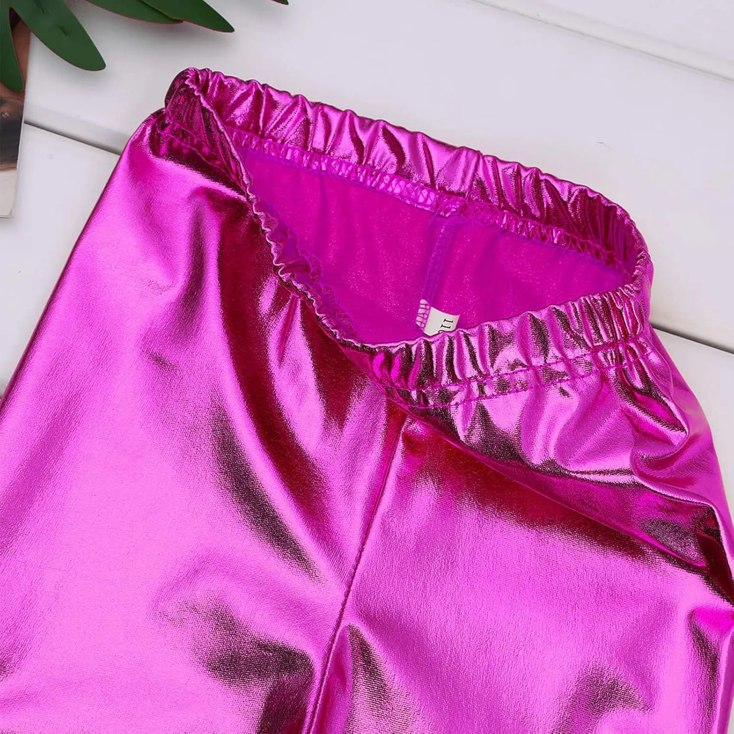 Kids Girls Boys Metallic Leggings Pants Modern Hip Hop Street Dance Performance Costume Trousers