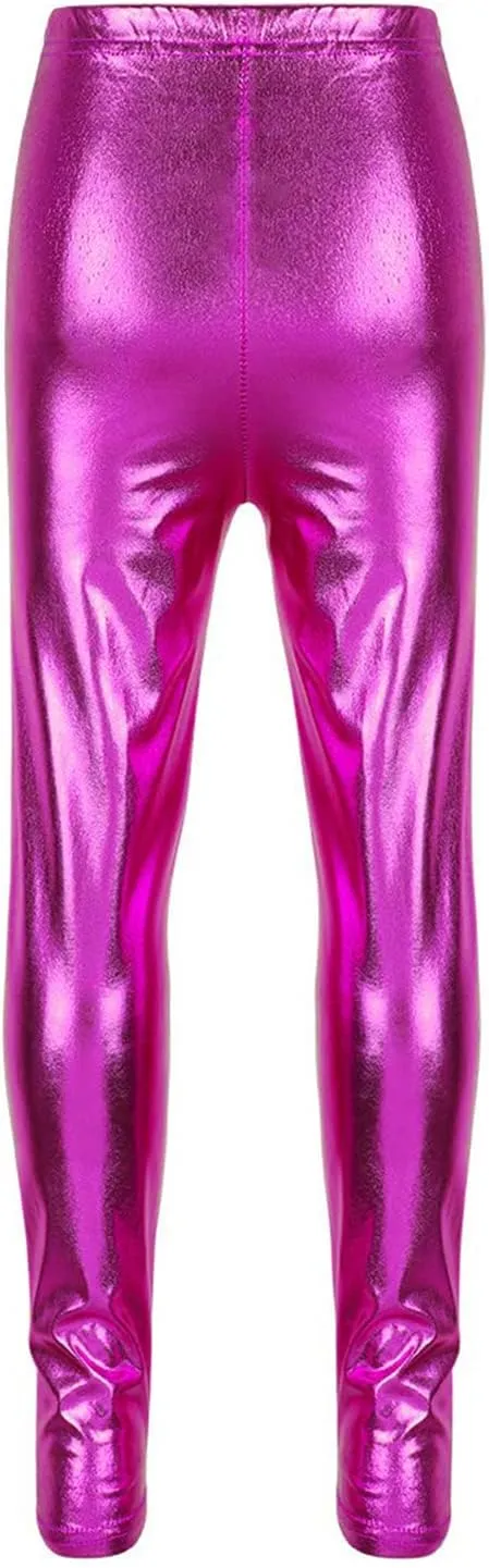 Kids Girls Boys Metallic Leggings Pants Modern Hip Hop Street Dance Performance Costume Trousers