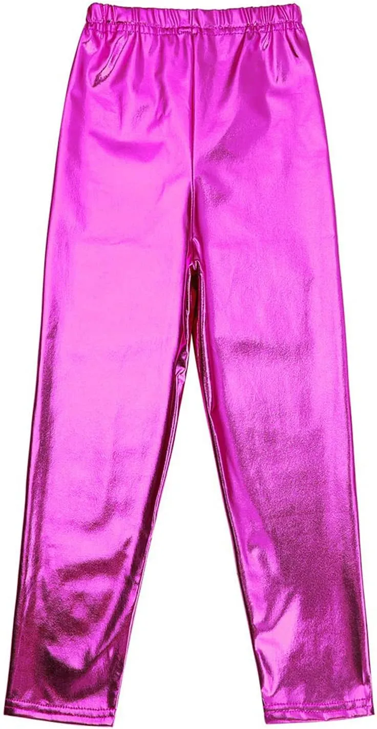 Kids Girls Boys Metallic Leggings Pants Modern Hip Hop Street Dance Performance Costume Trousers