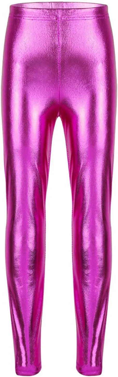 Kids Girls Boys Metallic Leggings Pants Modern Hip Hop Street Dance Performance Costume Trousers
