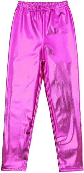 Kids Girls Boys Metallic Leggings Pants Modern Hip Hop Street Dance Performance Costume Trousers