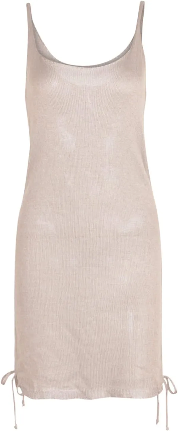 LFEOOST Drawstring Dresses for Women Summer Sexy Casual Sleeveless Boat Neck Solid High Waist Slim Slip Camies Mini Dress
