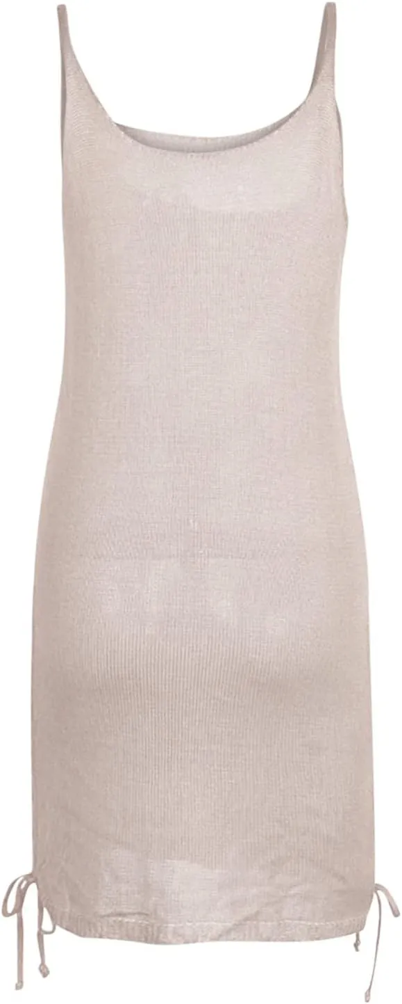 LFEOOST Drawstring Dresses for Women Summer Sexy Casual Sleeveless Boat Neck Solid High Waist Slim Slip Camies Mini Dress