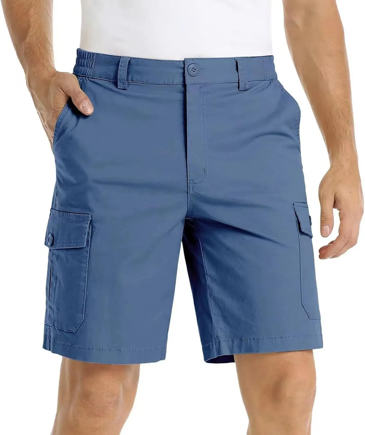 Men's Lightweight Flat Front Work Dress Short Straight Leg Summer Slim Suit Shorts Casual Multi-Pocket Cargo Pant