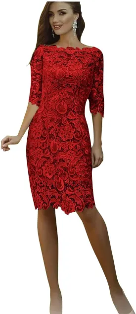 Off The Shoulder Mother of The Bride Dresses for Wedding Knee Length Lace Appliques Bridesmaid Dress with Sleeves