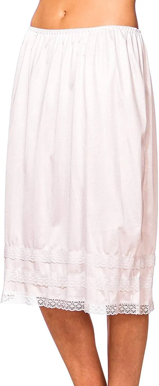 Patricia Lingerie Women's Soft Satin Snip It Half Slip Custom Length Cling Free with Lace Trim, Elastic Waistband