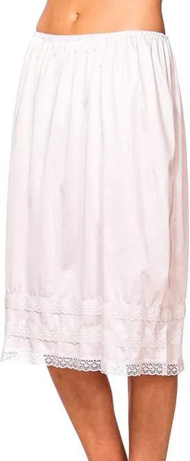 Patricia Lingerie Women's Soft Satin Snip It Half Slip Custom Length Cling Free with Lace Trim, Elastic Waistband