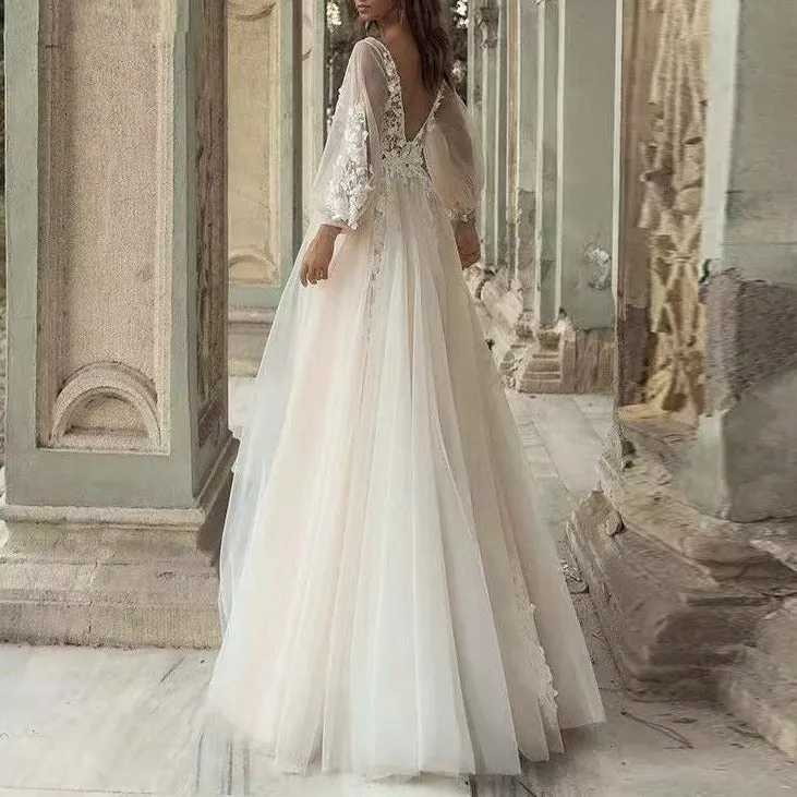 Puff Sleeve Pastoral Bridal Gown
