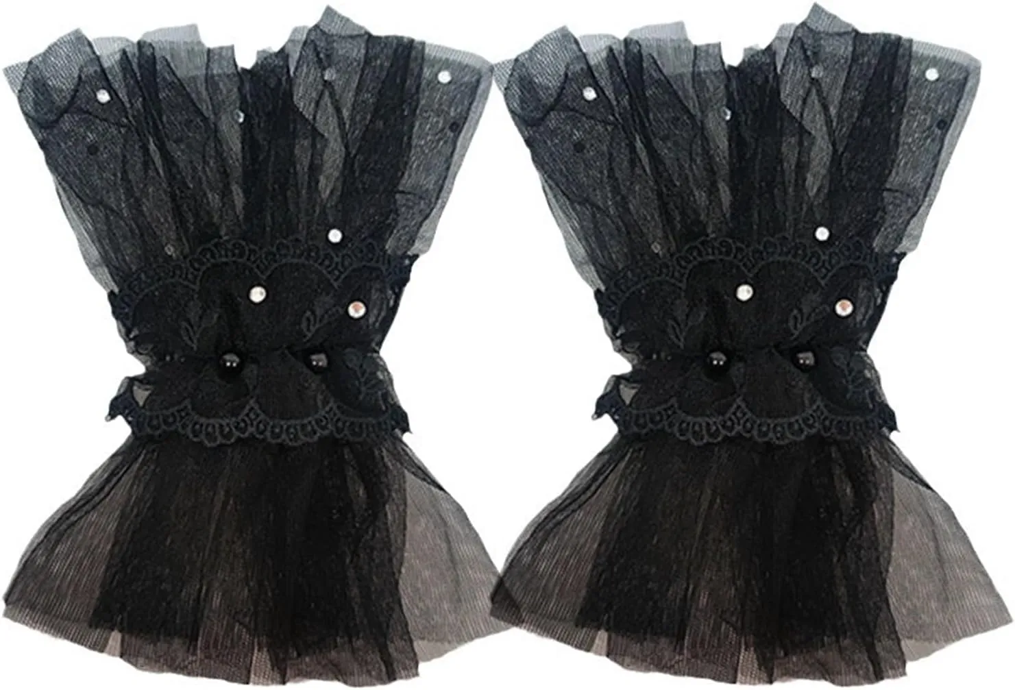 Short Lace Fingerless Gloves,mesh gothic Black Hand Sleeve, Vintage Sexy Wedding Cuffs for Women Masquerade Halloween Party