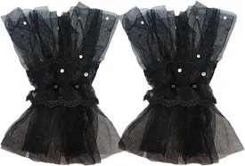 Short Lace Fingerless Gloves,mesh gothic Black Hand Sleeve, Vintage Sexy Wedding Cuffs for Women Masquerade Halloween Party